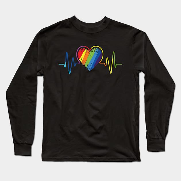 Rainbow heartbeat gay pride LGBTQ Long Sleeve T-Shirt by little.tunny